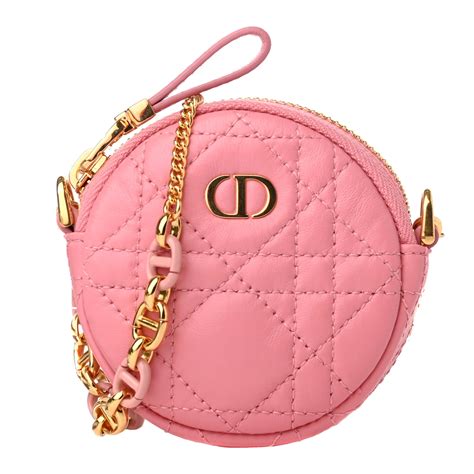 Mini Dior Caro Round Pouch Peach Blossom Pink Cannage 